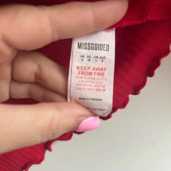 Missguided, size 4, off the shoulder long sleeve crop top. Cherry red - Picture 5 of 9
